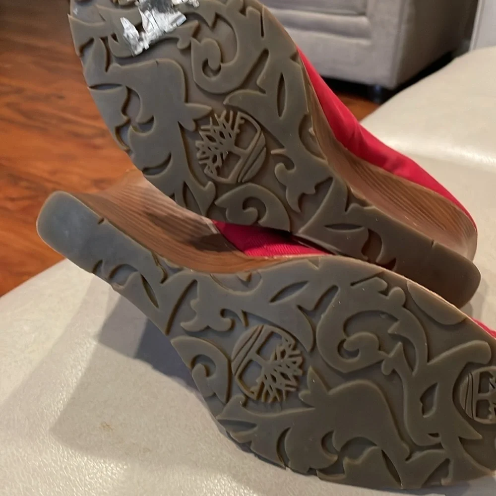 🌟Vintage🌟 Timberland canvas peep toe wedges in red size 8.5M SH3